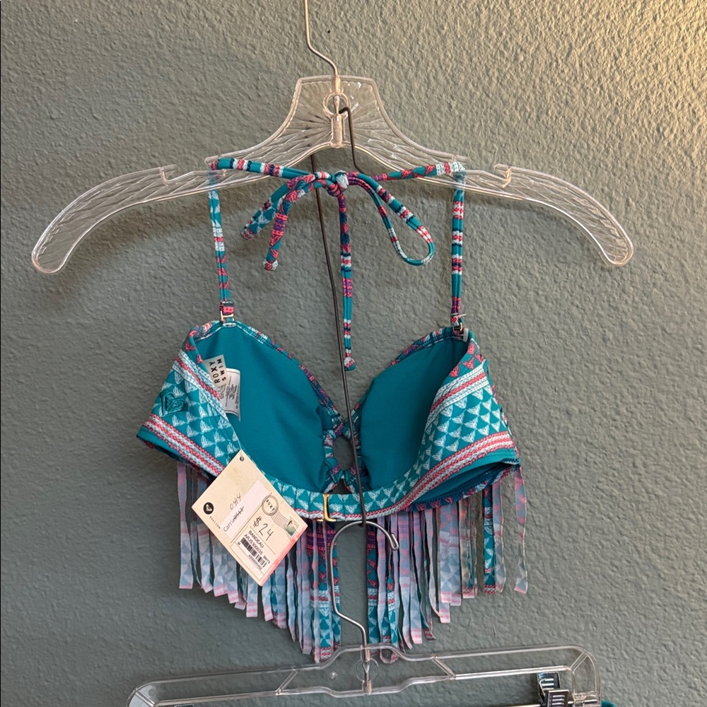 Roxy boho bikini turquoise multi-colored Medium Bandeau style top NWT - Picture 6 of 6